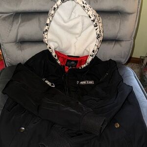 Black Skull Hoodie Jacket with Contrast Red Interior
